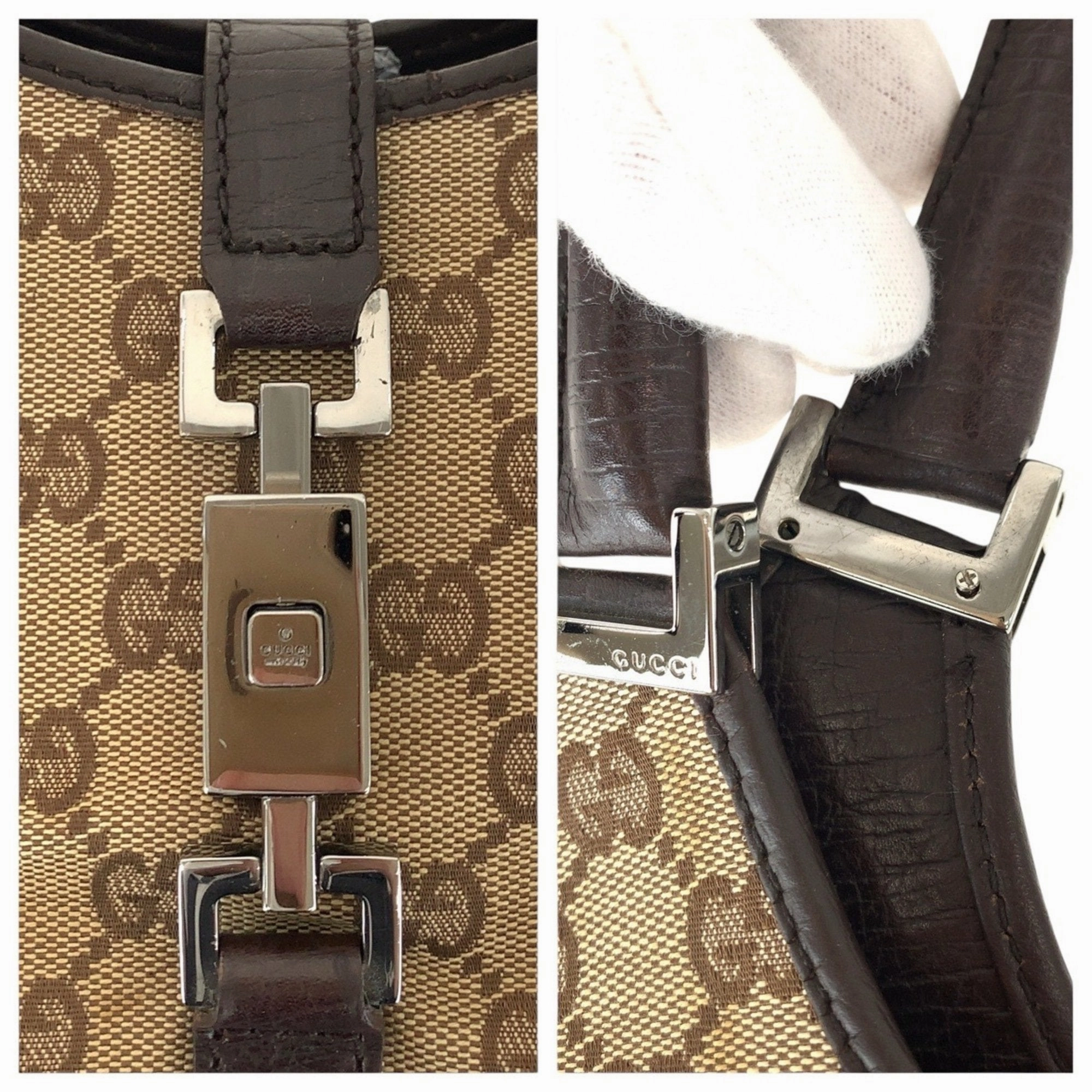 Gucci Gg Canvas Leather Shoulder Bag (Pre-Owned)