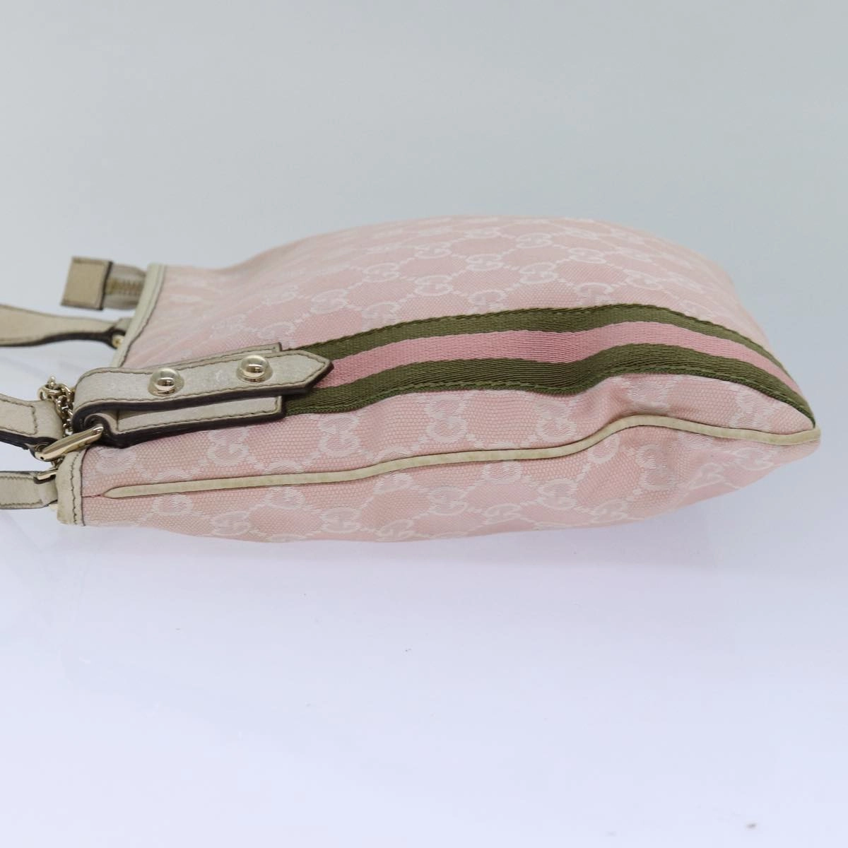 GUCCI GG Canvas Sherry Line Shoulder Bag Pink Gold khaki 144388  am6743