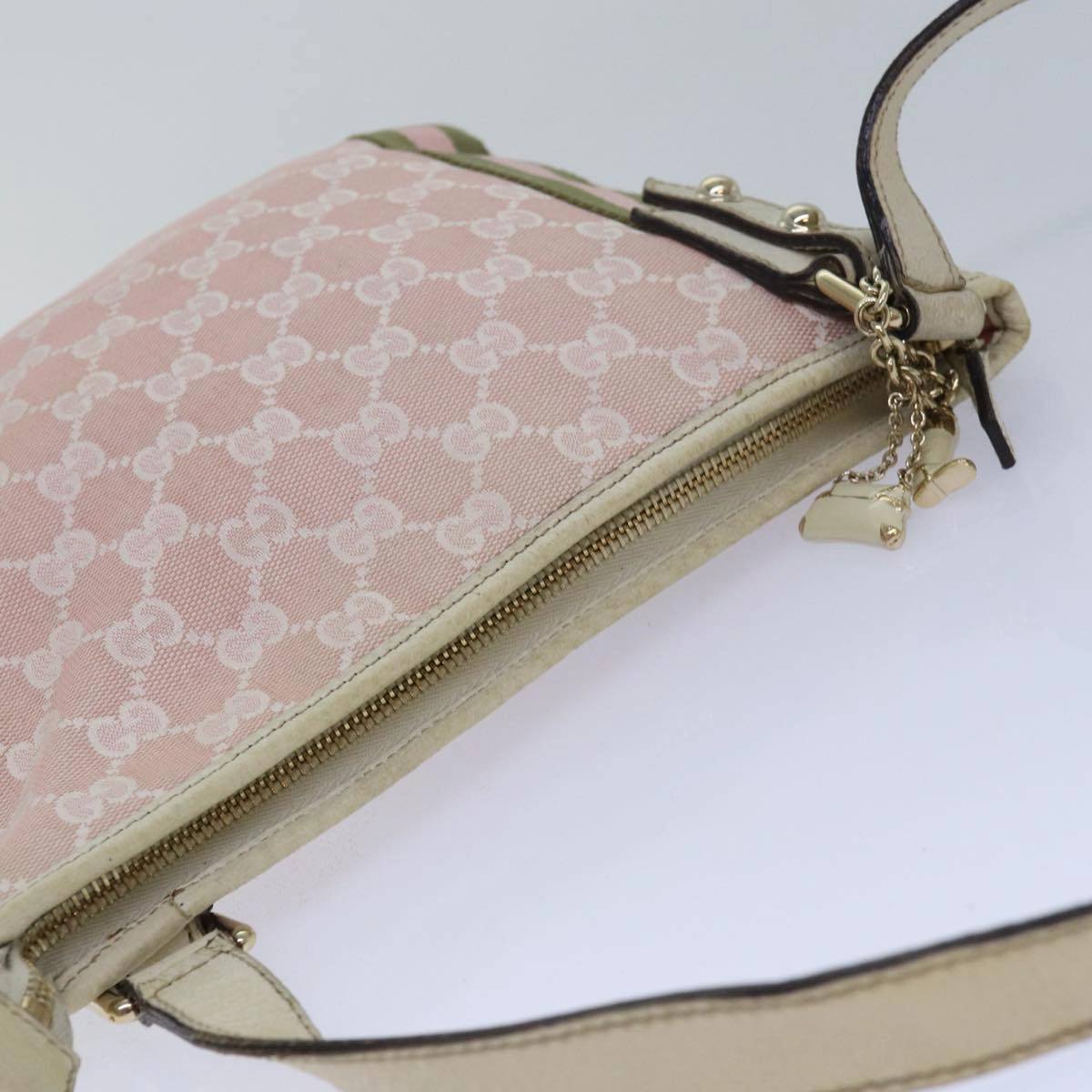 GUCCI GG Canvas Sherry Line Shoulder Bag Pink Gold khaki 144388  am6743