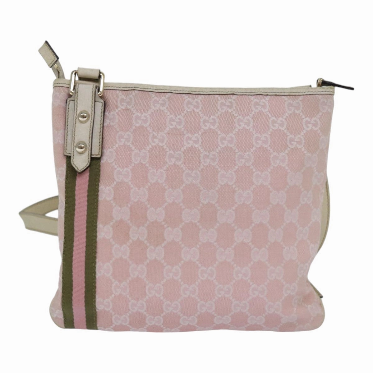 GUCCI GG Canvas Sherry Line Shoulder Bag Pink Gold khaki 144388  am6743