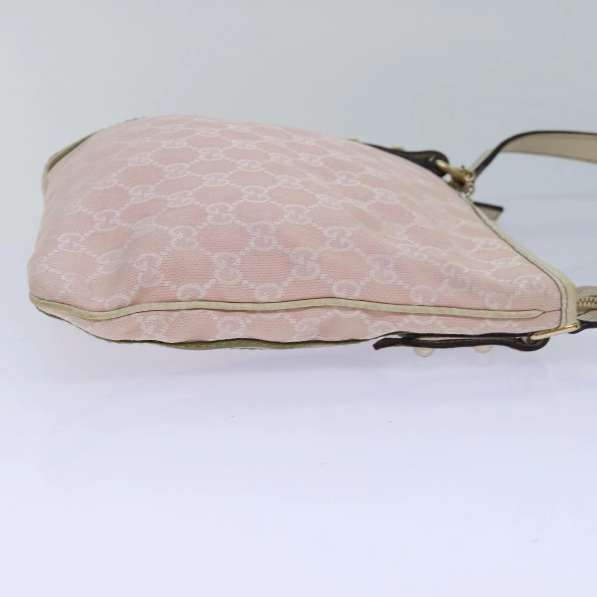 GUCCI GG Canvas Sherry Line Shoulder Bag Pink Gold khaki 144388  am6743