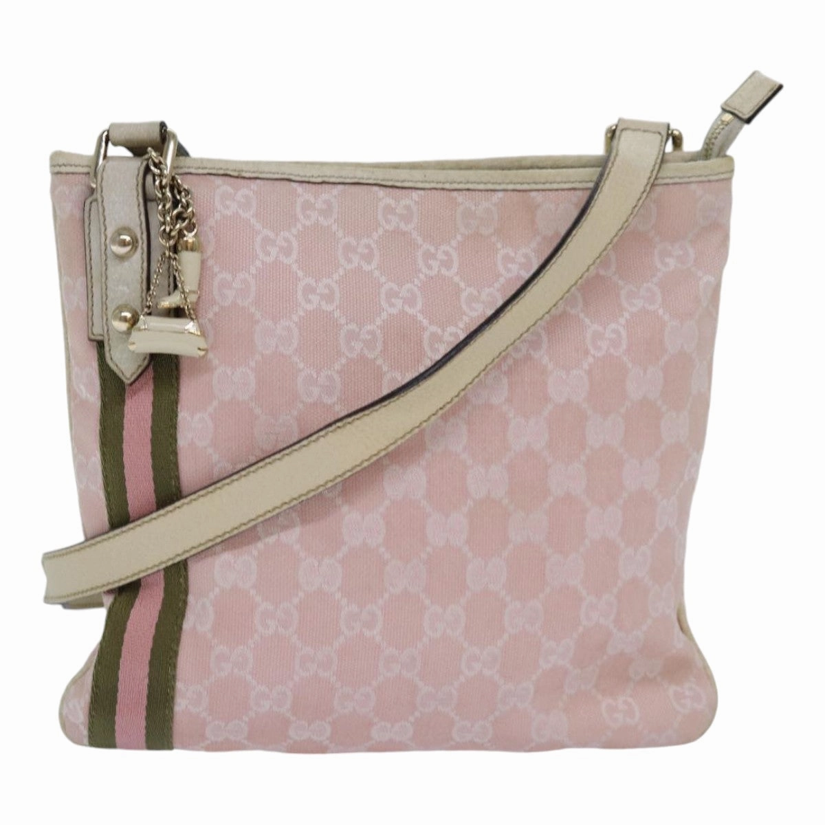 GUCCI GG Canvas Sherry Line Shoulder Bag Pink Gold khaki 144388  am6743