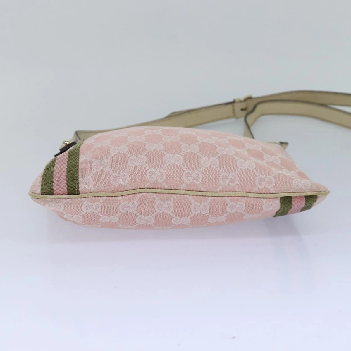 GUCCI GG Canvas Sherry Line Shoulder Bag Pink Gold khaki 144388  am6743