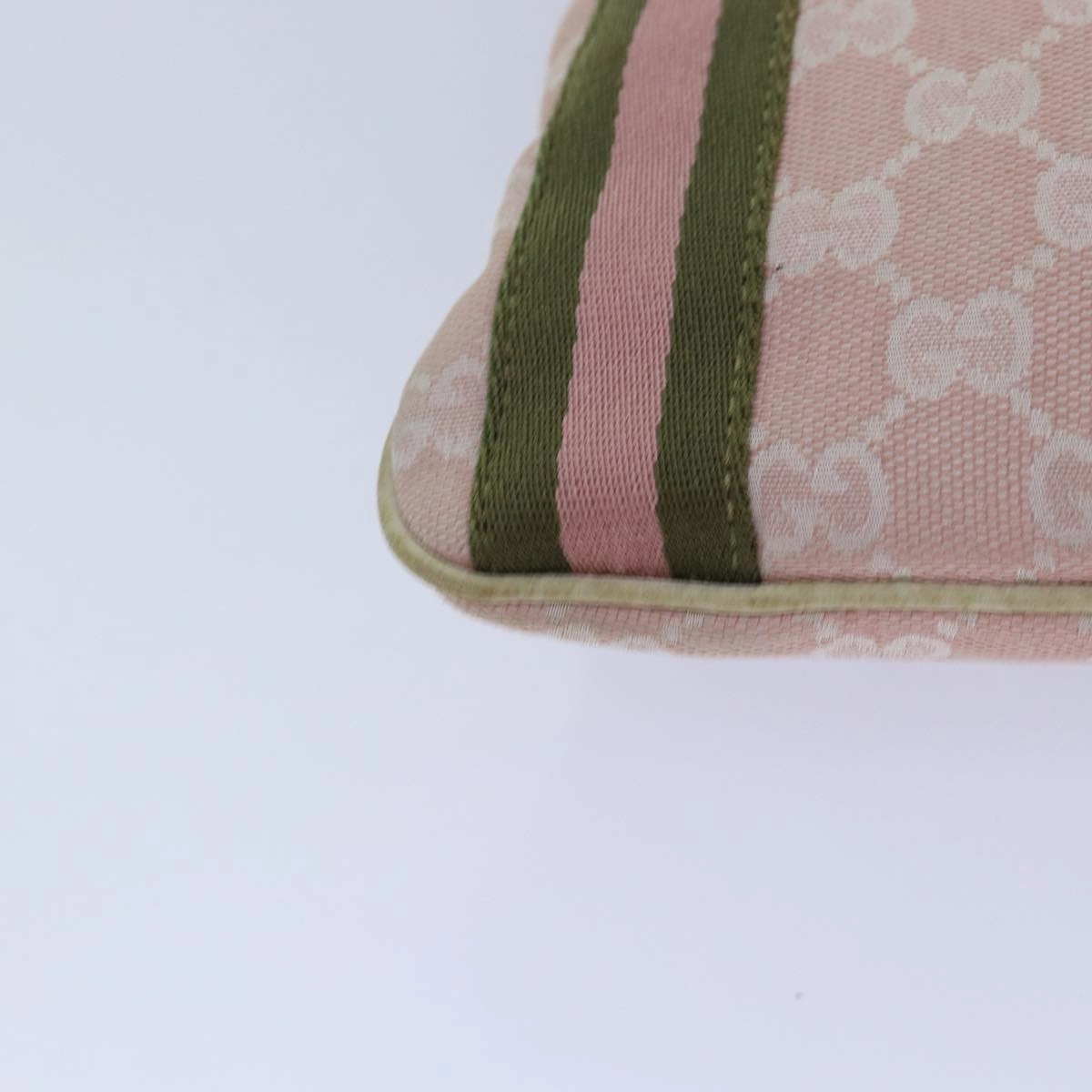 GUCCI GG Canvas Sherry Line Shoulder Bag Pink Gold khaki 144388  am6743