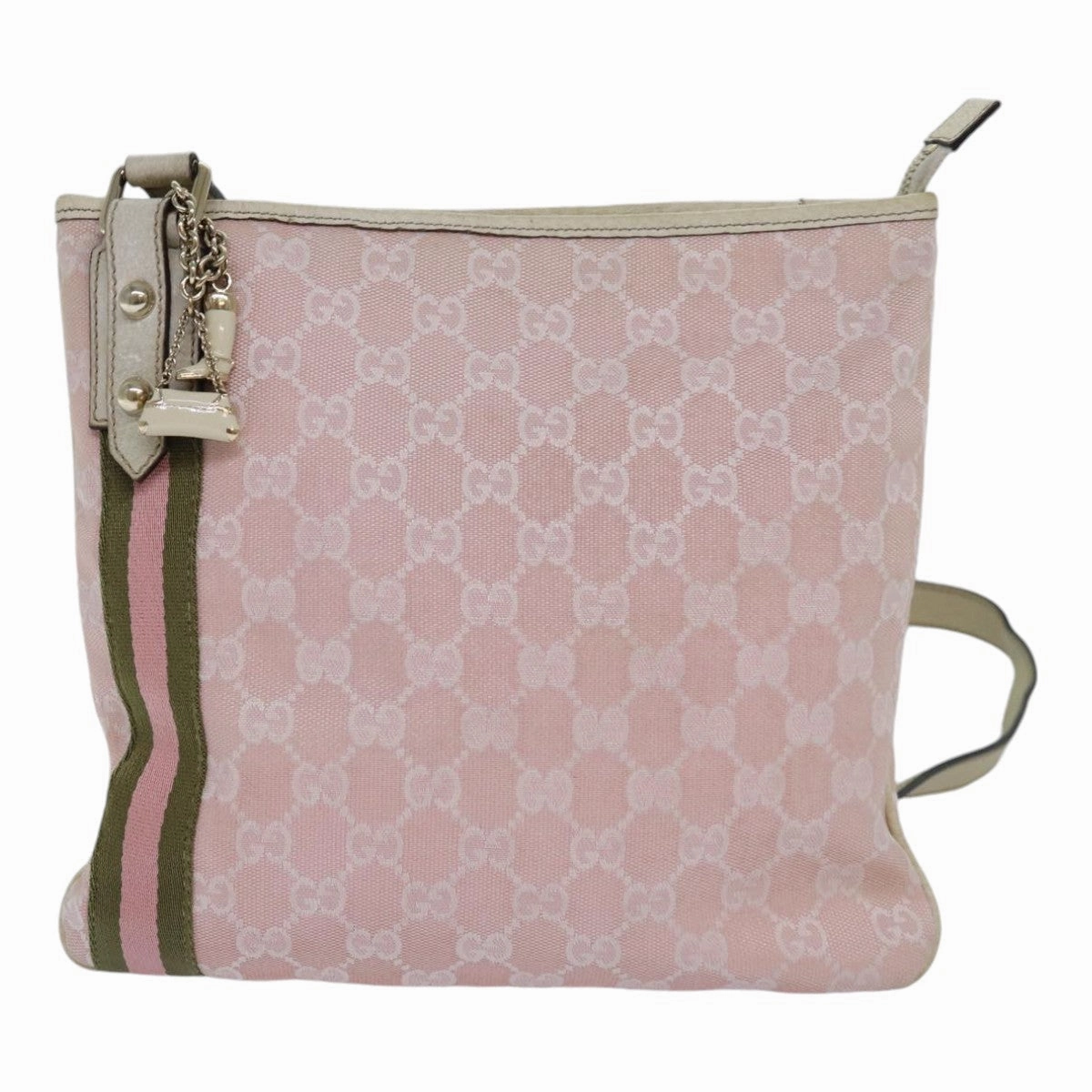 GUCCI GG Canvas Sherry Line Shoulder Bag Pink Gold khaki 144388  am6743