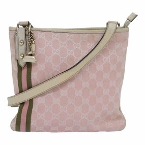 GUCCI GG Canvas Sherry Line Shoulder Bag Pink Gold khaki 144388  am6743