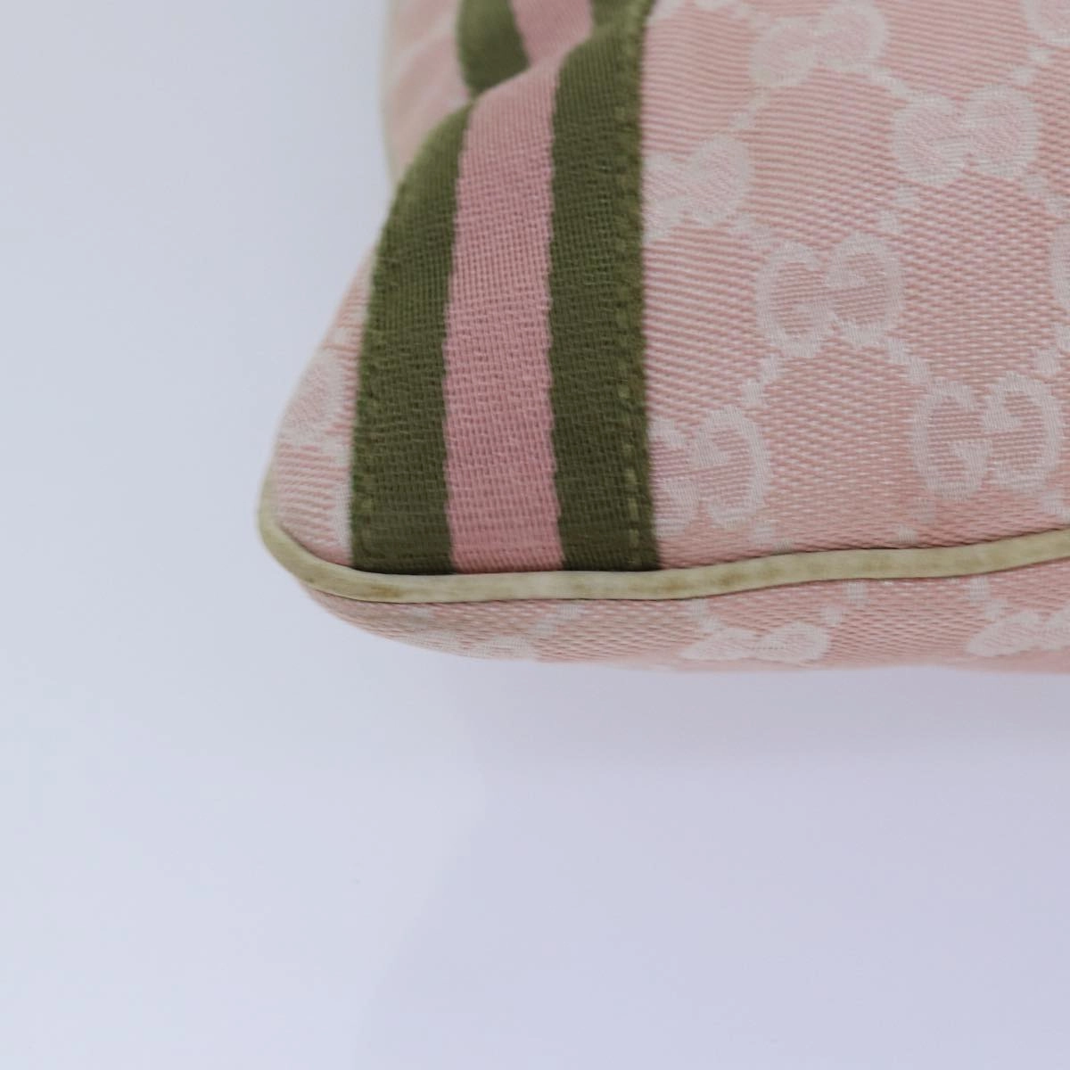 GUCCI GG Canvas Sherry Line Shoulder Bag Pink Gold khaki 144388  am6743