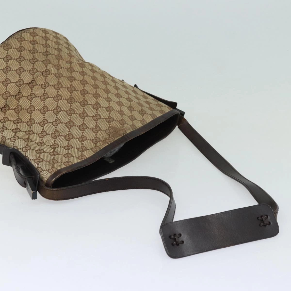 GUCCI GG Canvas Shoulder Bag Beige Brown Silver 106240  85726