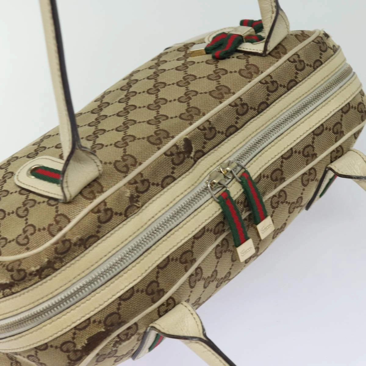 GUCCI GG Canvas Web Sherry Line Shoulder Bag Beige Red Green 161720  80133