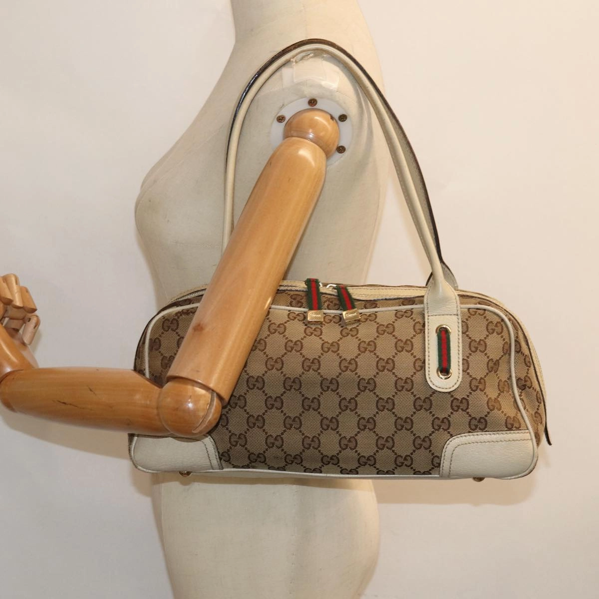 GUCCI GG Canvas Web Sherry Line Shoulder Bag Beige Red Green 161720  80133