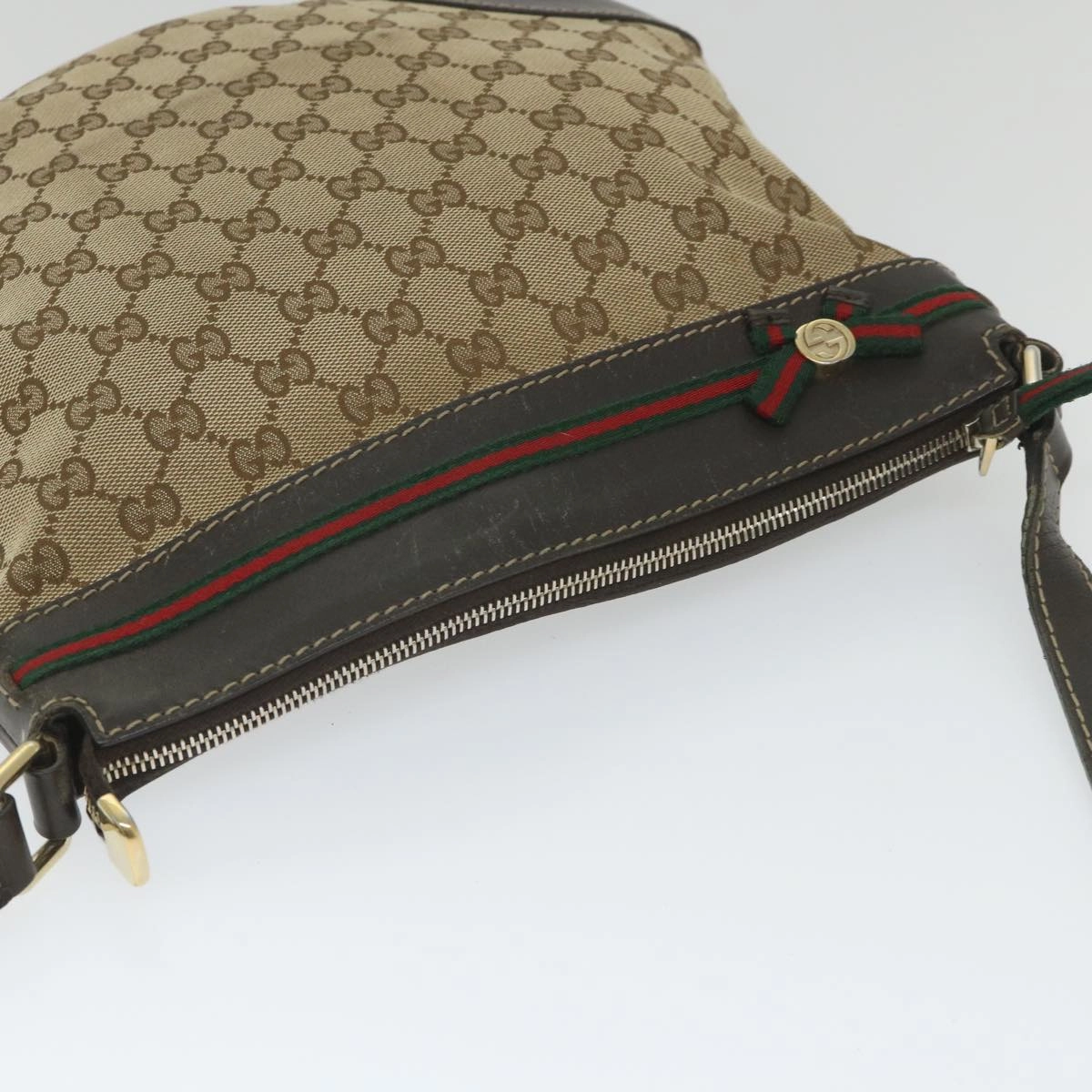 GUCCI GG Canvas Web Sherry Line Shoulder Bag Beige Red Green 257065  58041