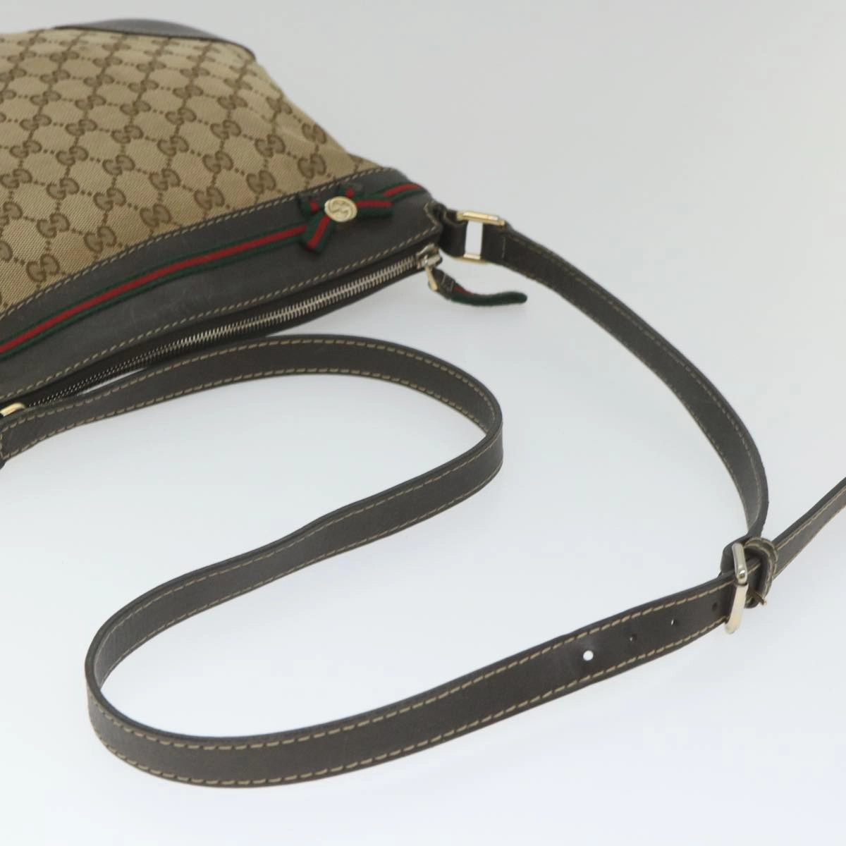 GUCCI GG Canvas Web Sherry Line Shoulder Bag Beige Red Green 257065  58041
