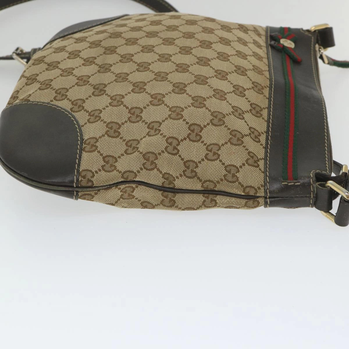 GUCCI GG Canvas Web Sherry Line Shoulder Bag Beige Red Green 257065  58041