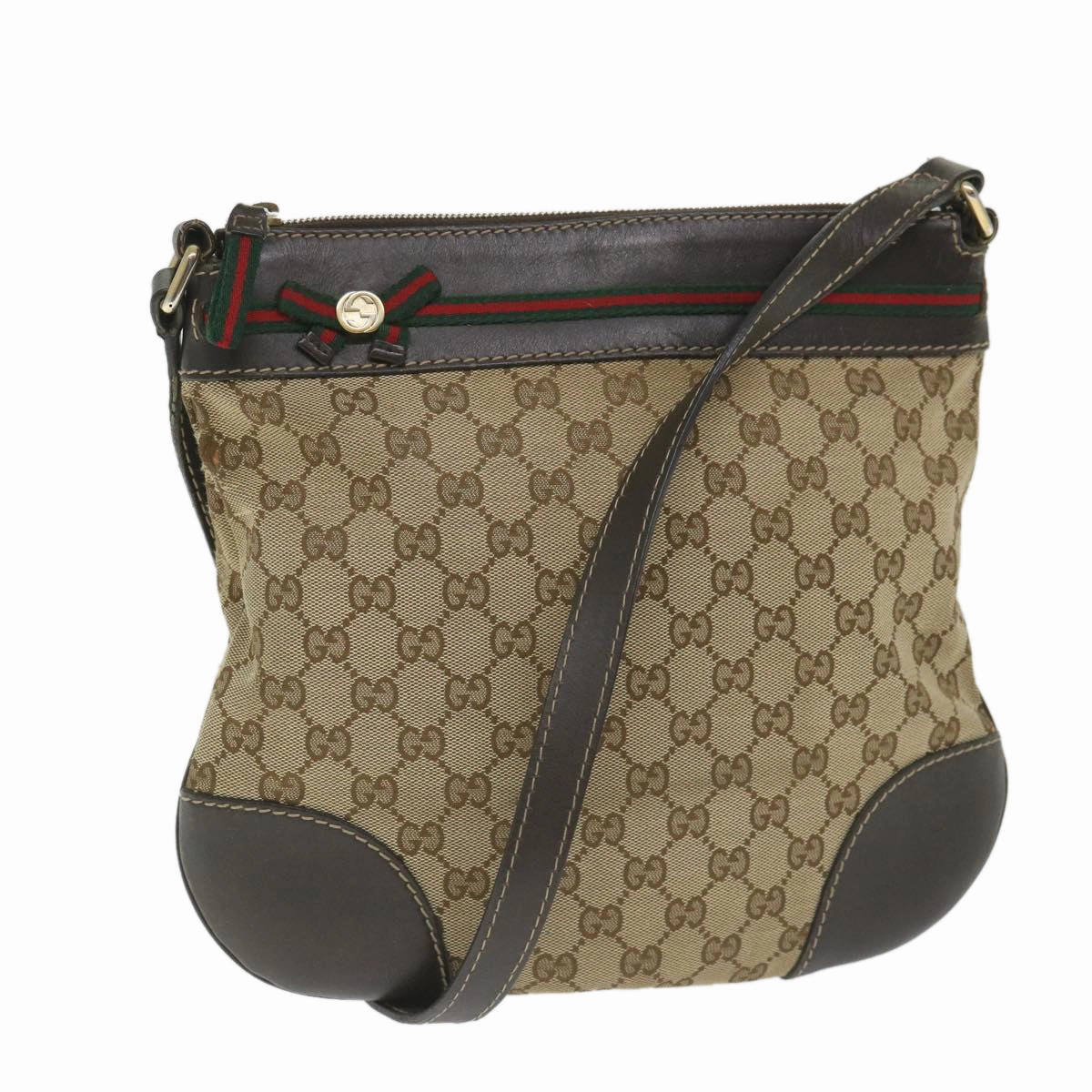 GUCCI GG Canvas Web Sherry Line Shoulder Bag Beige Red Green 257065  58041