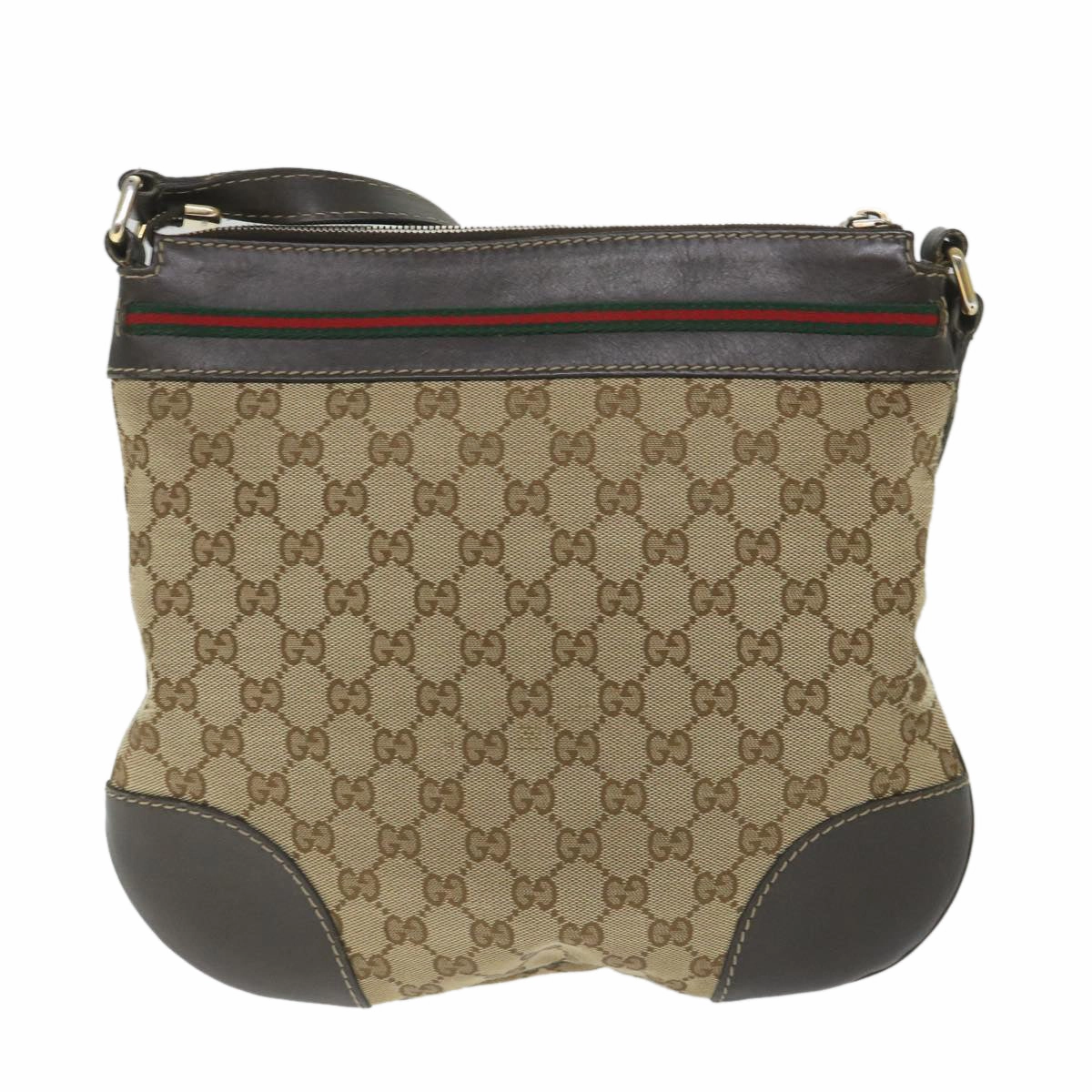 GUCCI GG Canvas Web Sherry Line Shoulder Bag Beige Red Green 257065  58041