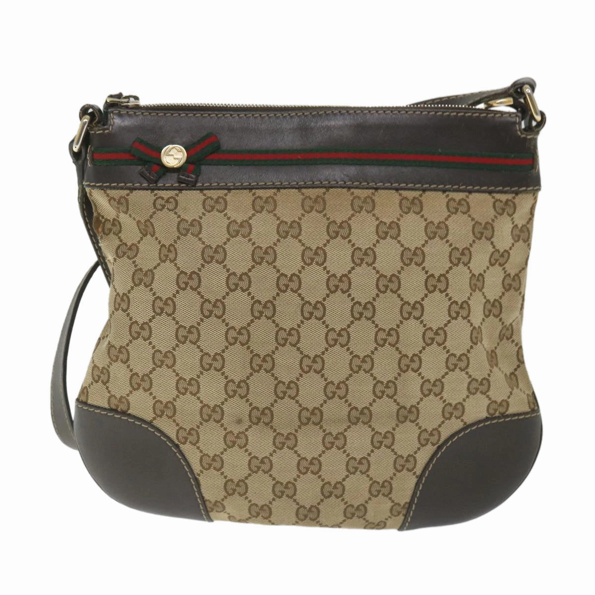 GUCCI GG Canvas Web Sherry Line Shoulder Bag Beige Red Green 257065  58041