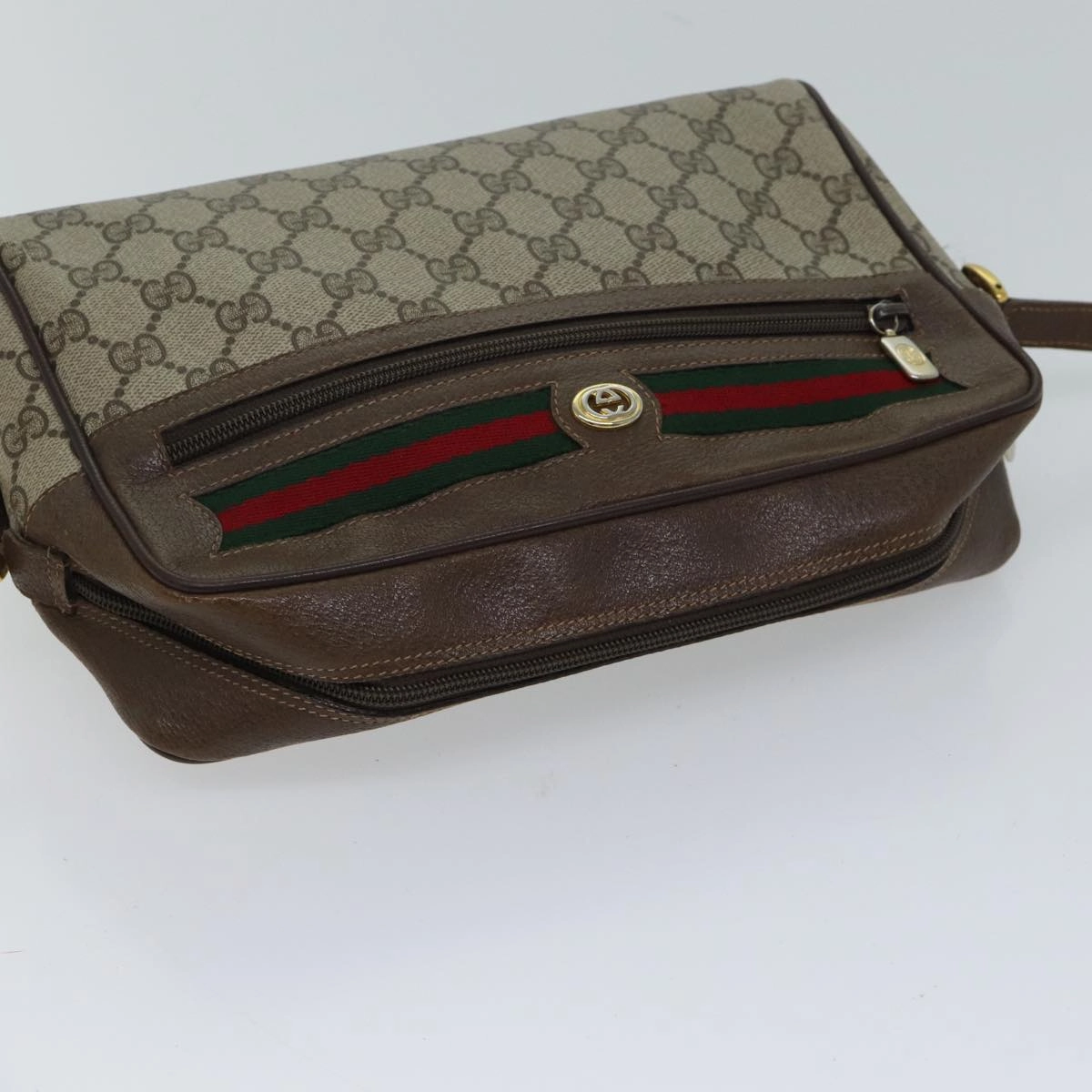 Gucci GG Canvas Web Sherry Line Shoulder Bag PVC Beige Green Red