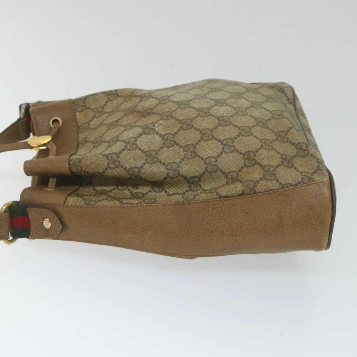 GUCCI GG Canvas Web Sherry Line Shoulder Bag PVC Leather Beige Green  56288