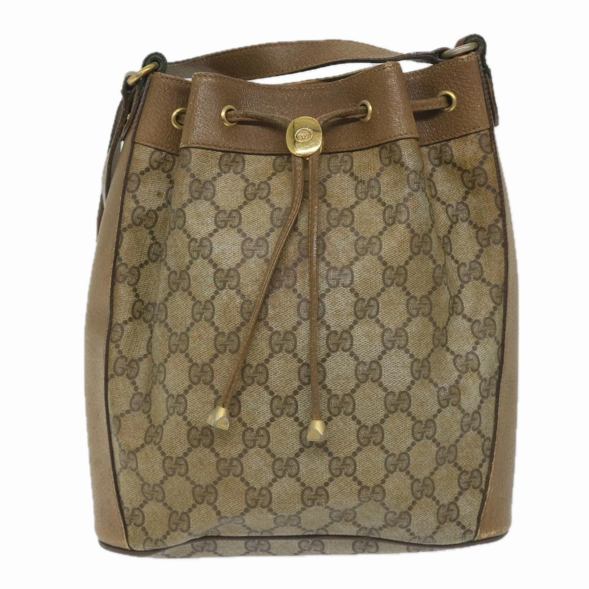 GUCCI GG Canvas Web Sherry Line Shoulder Bag PVC Leather Beige Green  56288