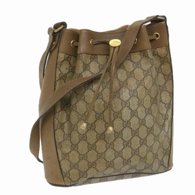 GUCCI GG Canvas Web Sherry Line Shoulder Bag PVC Leather Beige Green  56288