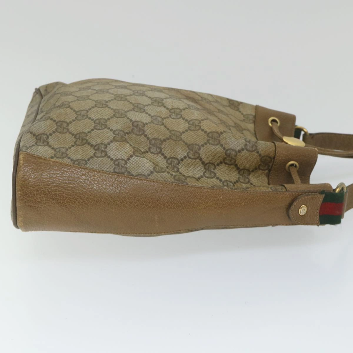 GUCCI GG Canvas Web Sherry Line Shoulder Bag PVC Leather Beige Green  56288