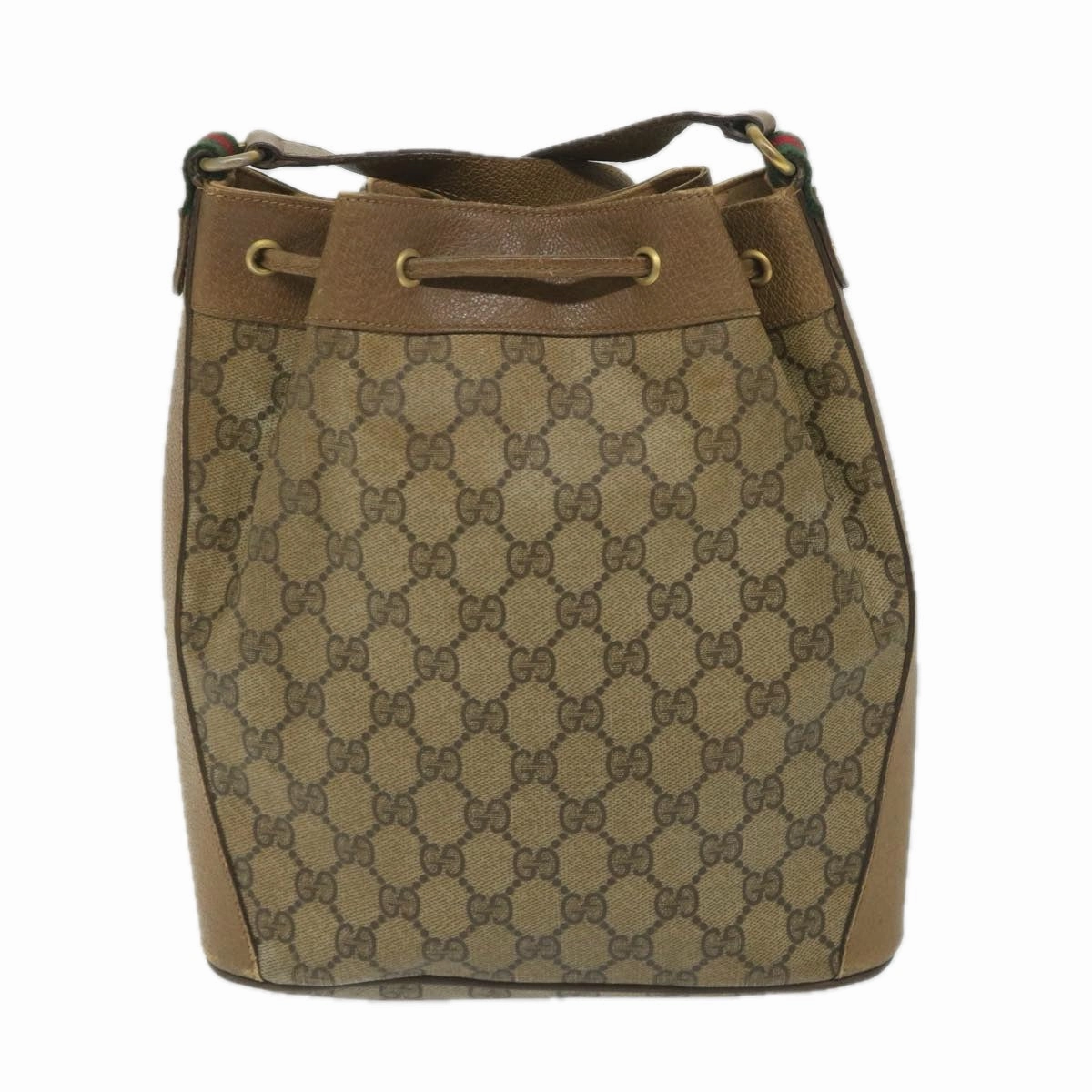 GUCCI GG Canvas Web Sherry Line Shoulder Bag PVC Leather Beige Green  56288