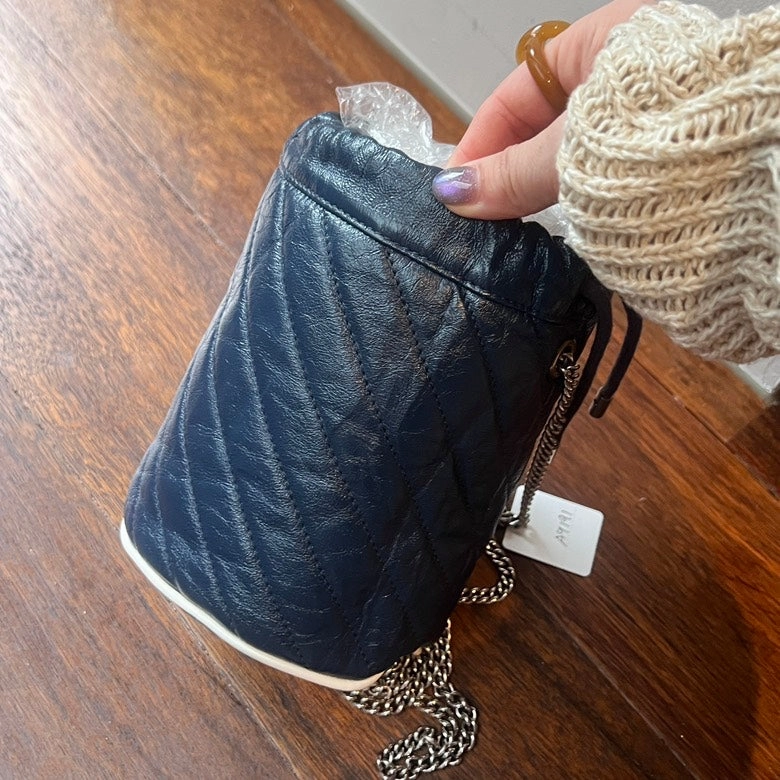 Gucci GG Marmont Drawstring Chain Shoulder Bag AG191, Navy Leather