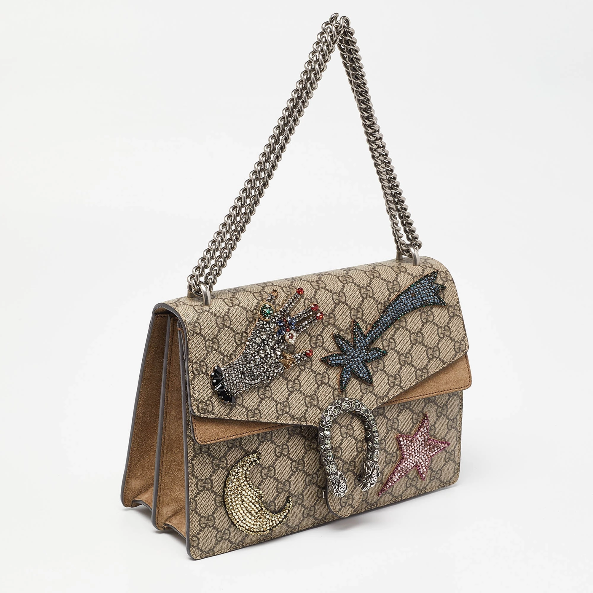 Gucci  Gg Supreme Canvas And Suede Medium Dionysus Embellished Shoulder Bag