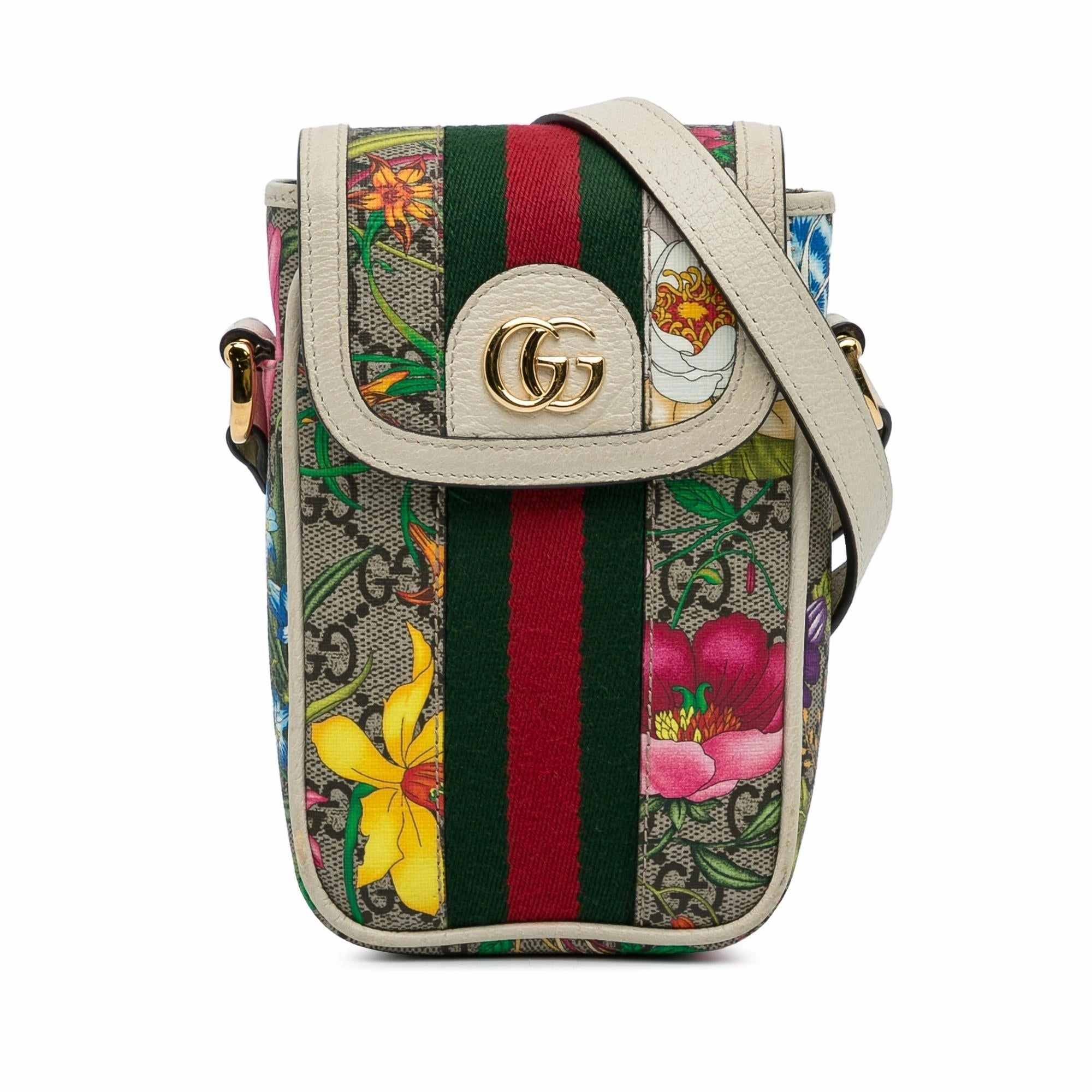 Gucci GG Supreme Flora Ophidia Phone Crossbody Bag (SHG-QjvveC)