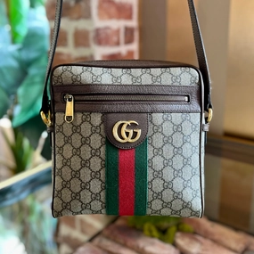 GUCCI GG Supreme Monogram Web Small Ophidia Messenger Bag Brown