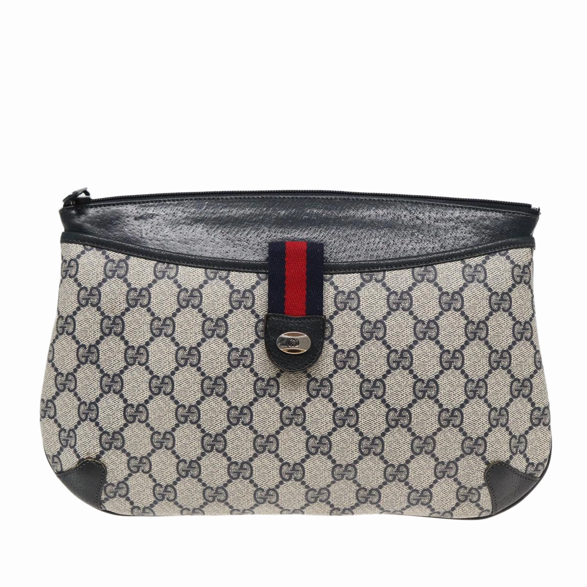GUCCI GG Supreme Sherry Line Shoulder Bag PVC Navy Red 904 02 026  83193