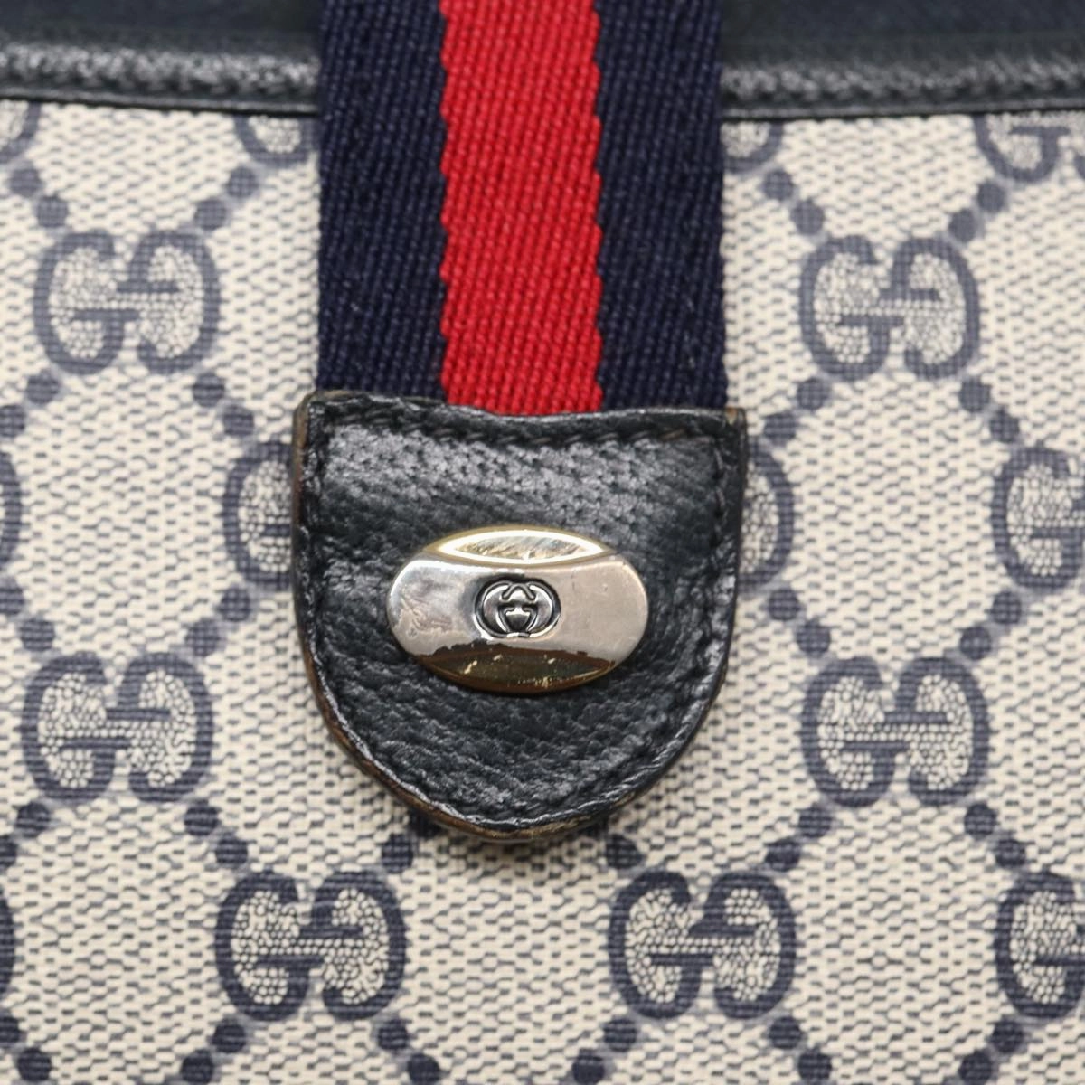 GUCCI GG Supreme Sherry Line Shoulder Bag PVC Navy Red 904 02 026  83193