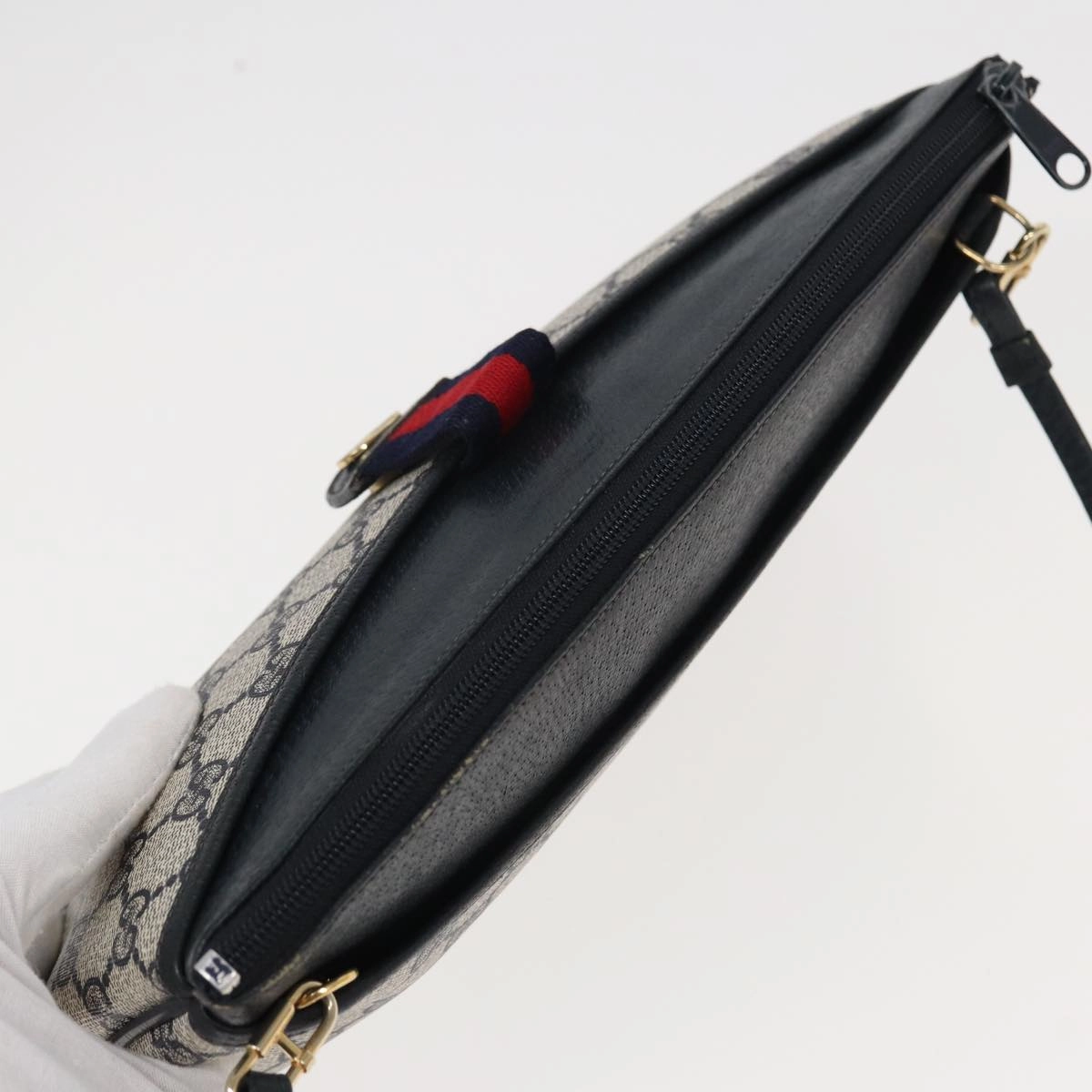 GUCCI GG Supreme Sherry Line Shoulder Bag PVC Navy Red 904 02 026  83193