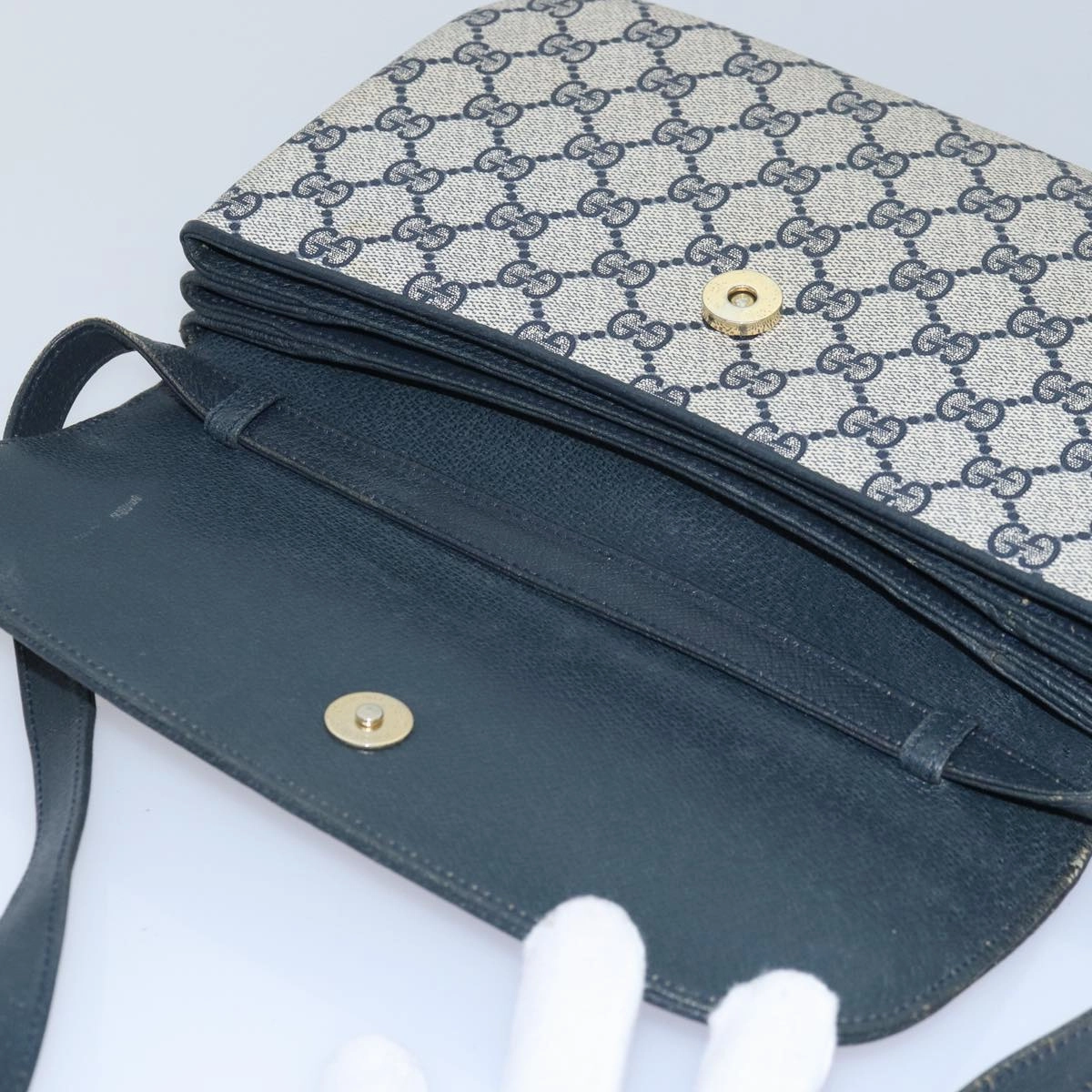 GUCCI GG Supreme Shoulder Bag PVC Leather Navy 004 106 0024  ar11976