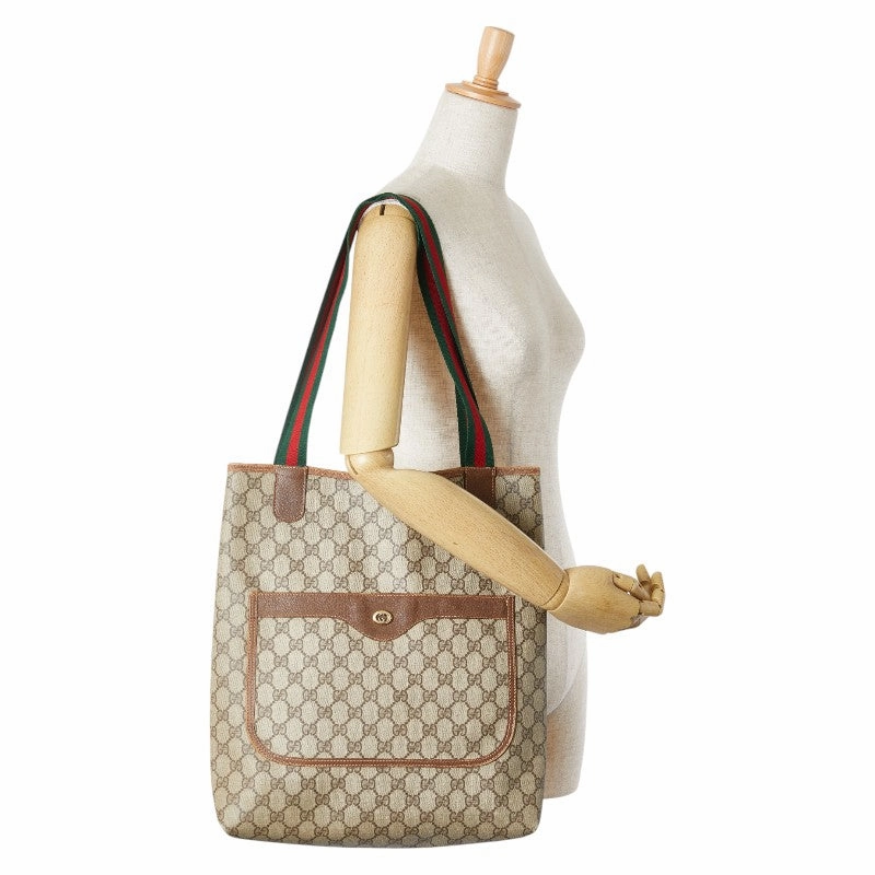Gucci GG Supreme Tote Shoulder Bag Beige Brown