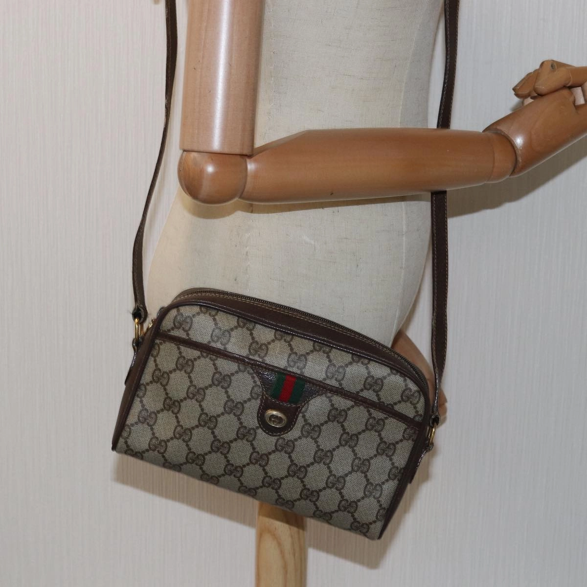 GUCCI GG Supreme Web Sherry Line Shoulder Bag PVC Beige 116 02 089  ep4437
