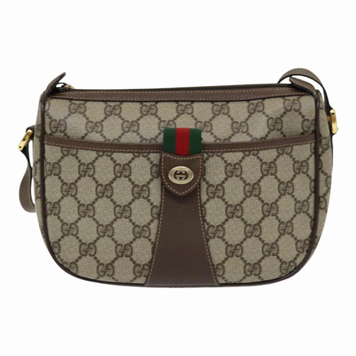 GUCCI GG Supreme Web Sherry Line Shoulder Bag PVC Beige 89 02 032  14049