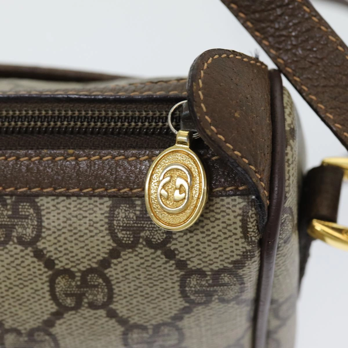 GUCCI GG Supreme Web Sherry Line Shoulder Bag PVC Beige 89 02 032  14049