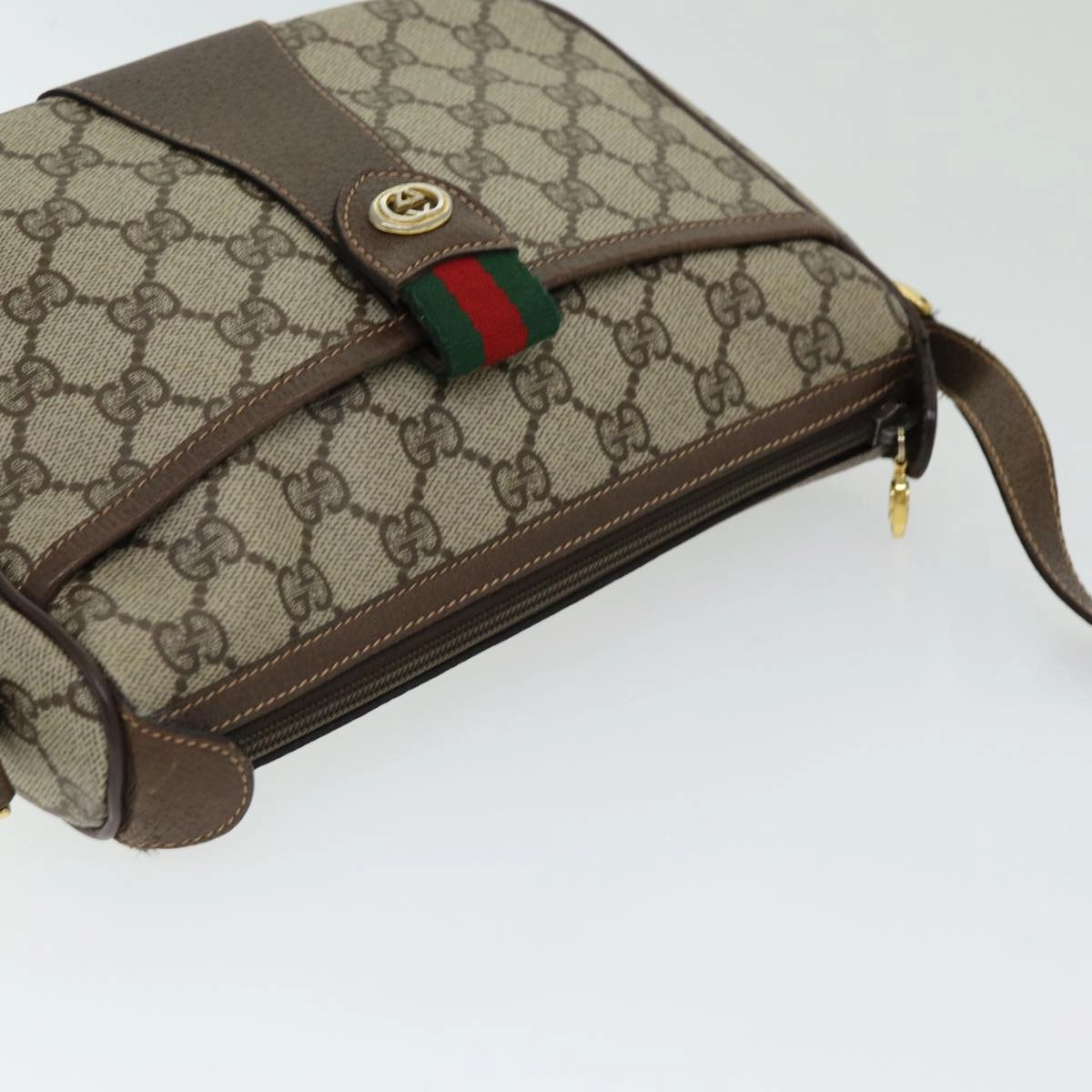 GUCCI GG Supreme Web Sherry Line Shoulder Bag PVC Beige 89 02 032  14049