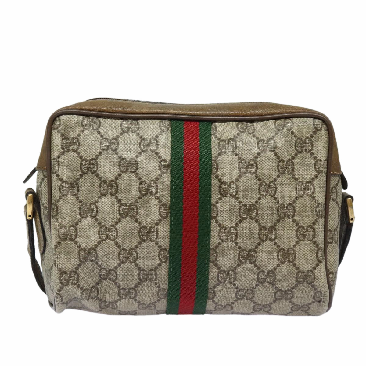 GUCCI GG Supreme Web Sherry Line Shoulder Bag PVC Beige Red 32 02 004  84752