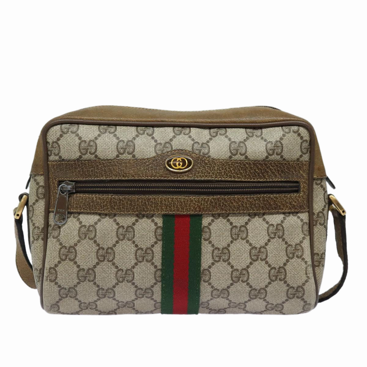 GUCCI GG Supreme Web Sherry Line Shoulder Bag PVC Beige Red 32 02 004  84752