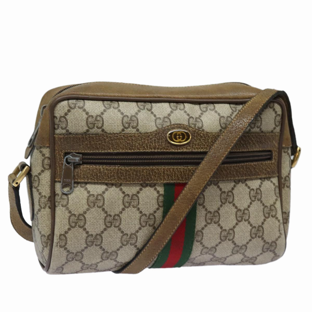 GUCCI GG Supreme Web Sherry Line Shoulder Bag PVC Beige Red 32 02 004  84752