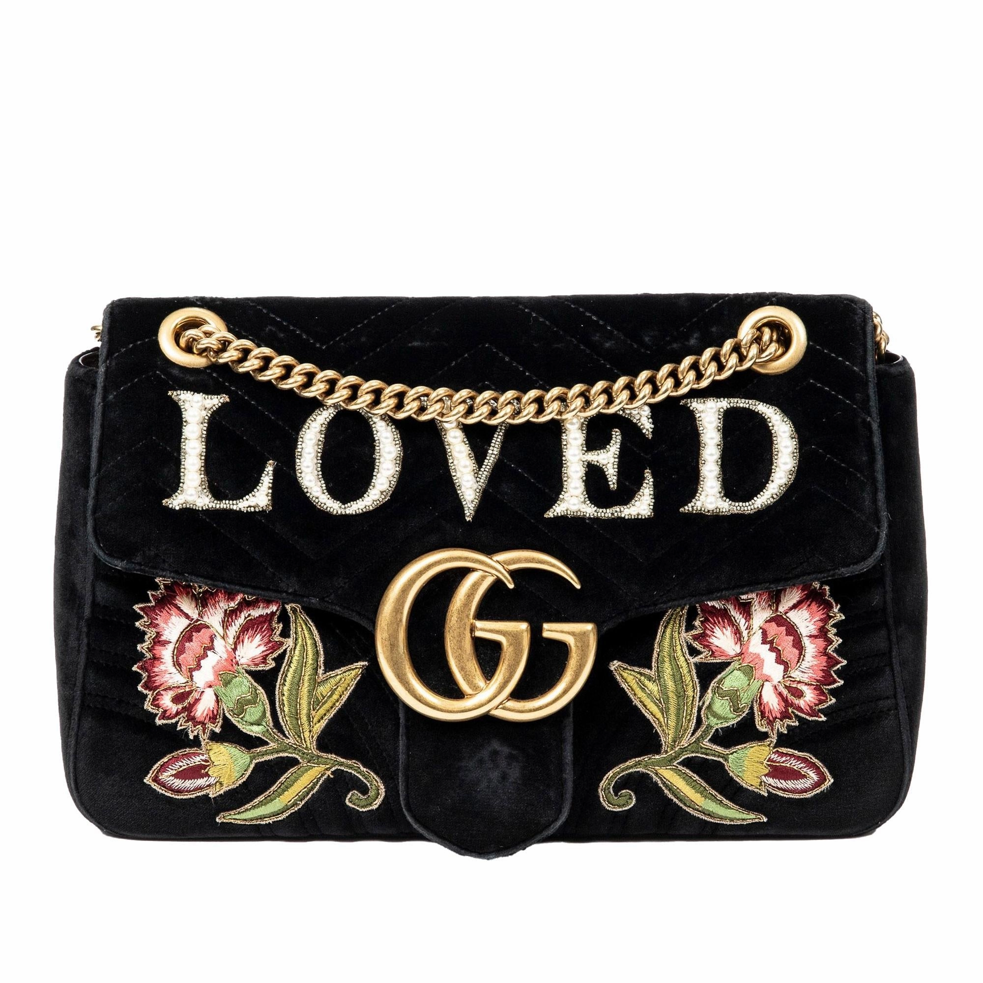 Gucci Medium GG Marmont Embroidered Matelasse Velvet Crossbody (SHG-0BOHzd)