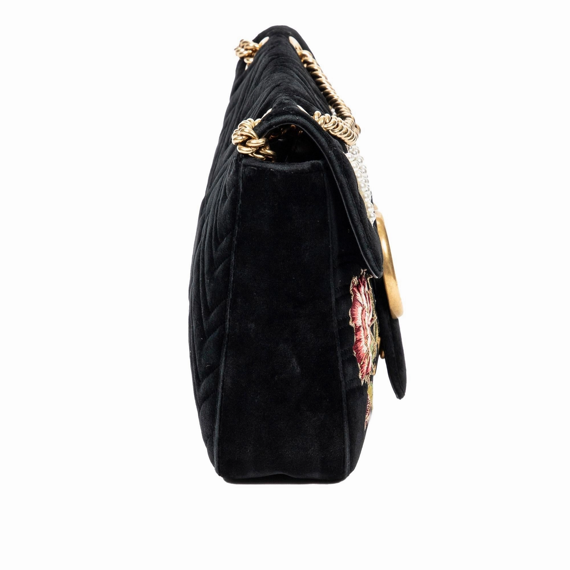Gucci Medium GG Marmont Embroidered Matelasse Velvet Crossbody (SHG-0BOHzd)