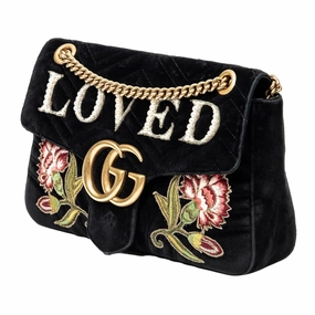 Gucci Medium GG Marmont Embroidered Matelasse Velvet Crossbody (SHG-0BOHzd)