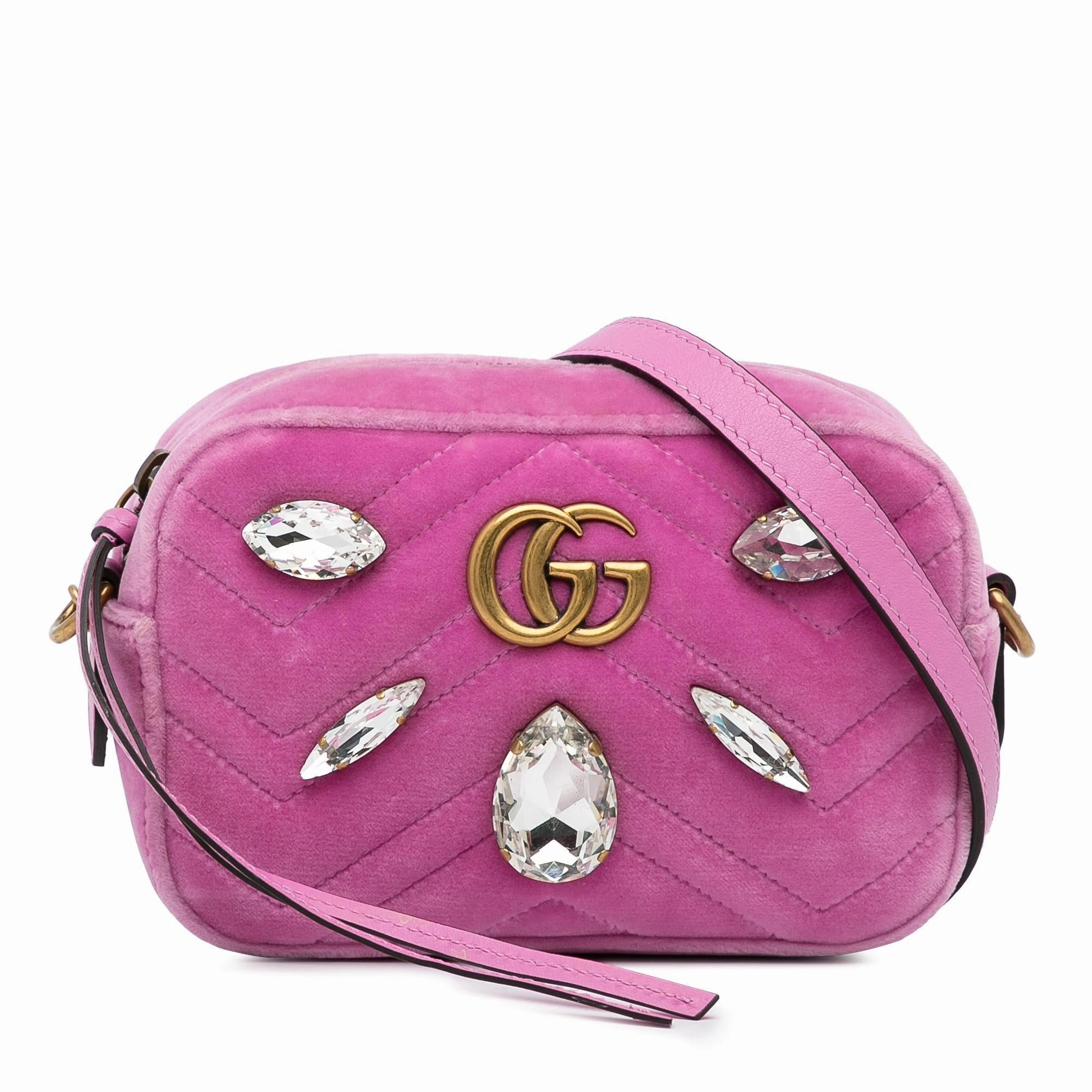 Gucci Mini GG Marmont Crystal Embellished Velvet Crossbody (SHG-A5av44)