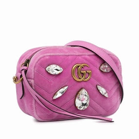 Gucci Mini GG Marmont Crystal Embellished Velvet Crossbody (SHG-A5av44)