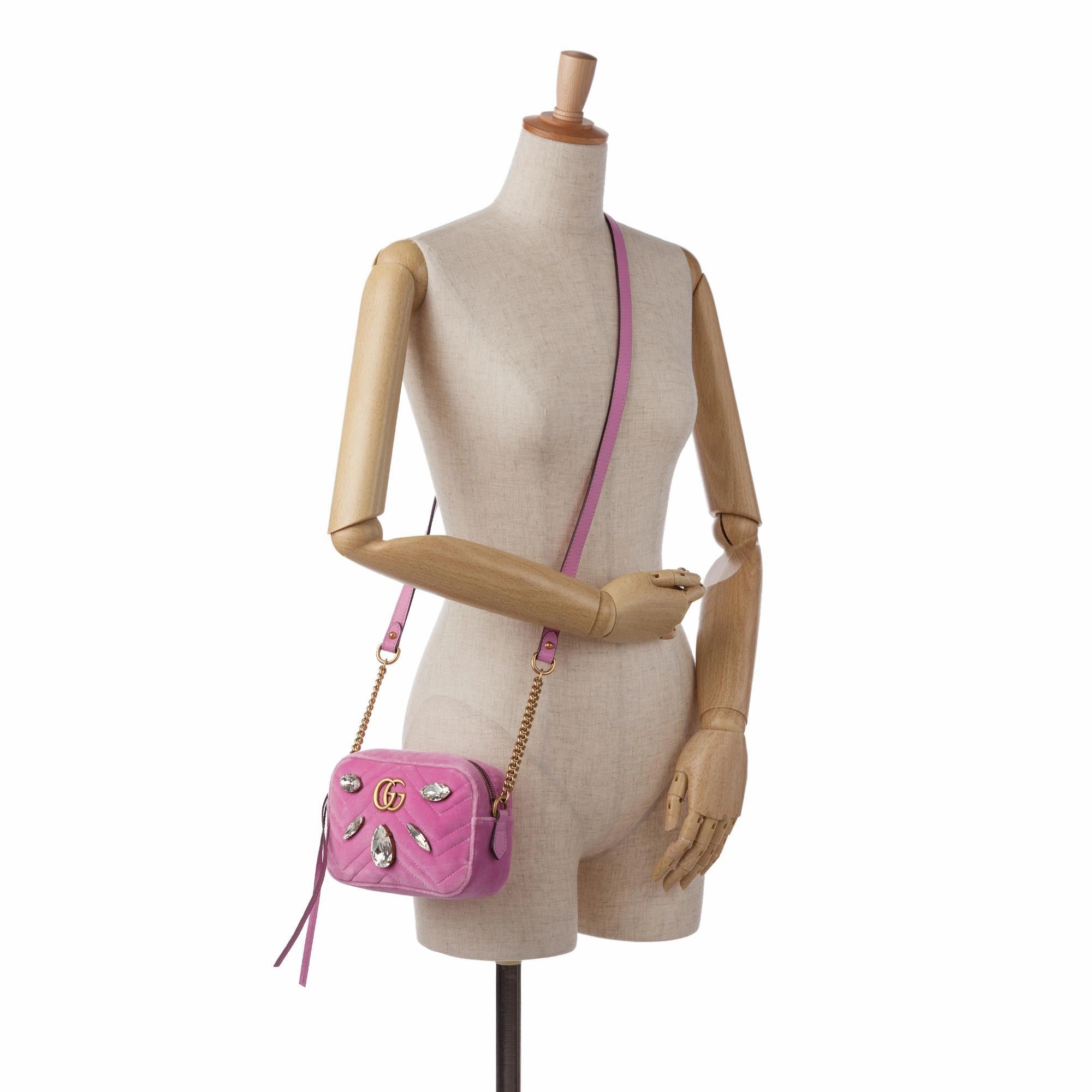 Gucci Mini GG Marmont Crystal Embellished Velvet Crossbody (SHG-A5av44)