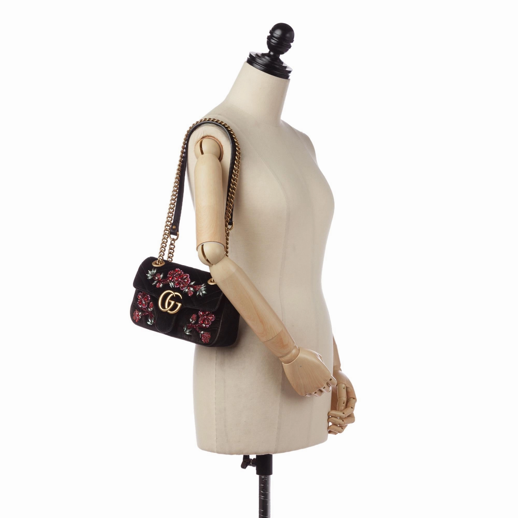 Gucci Mini GG Marmont Matelasse Velvet Crossbody Bag (SHG-32618)