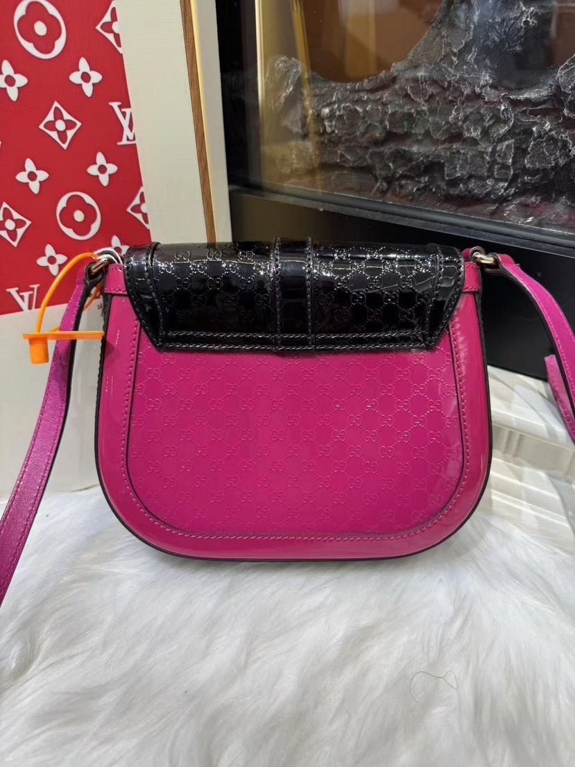 Gucci Multicolor Black Pink GG Canvas Leather Crossbody Bag Medium